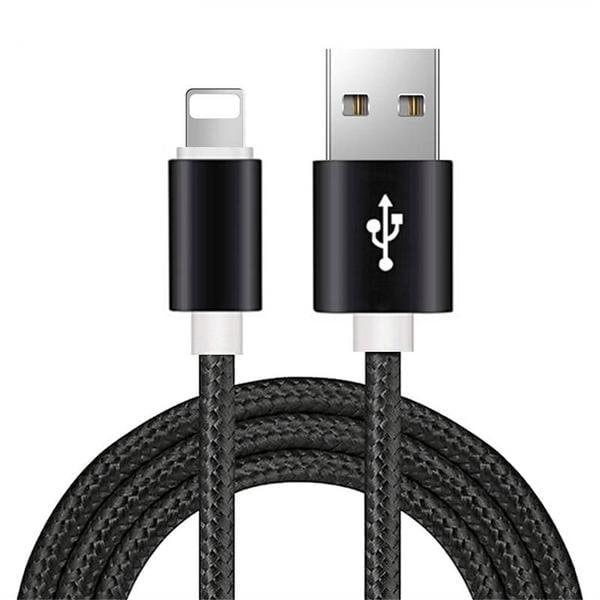 højkvalitets 3 m iPhone-kabel sort