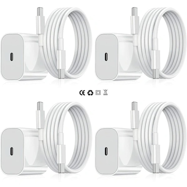 2-pak - Oplader til iPhone - Hurtigoplader - Adapter + Kabel 20W Hvid one size iPhone 2-pak iPhone 2-Pack iPhone