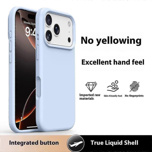iPhone 17 Pro Max Deksel Mykt Mikrofiberfôr, Flytende Silikon + PC-beskyttelse Skyblå Cloud Blue
