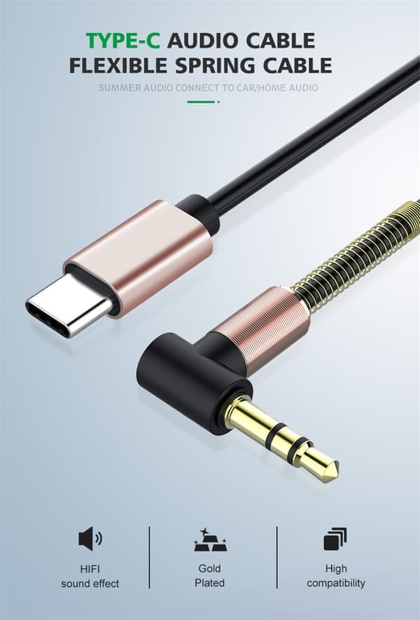 1m Töbjar 3.5mm AUX USB-C lydkabel hodetelefonkabel Type-C svart
