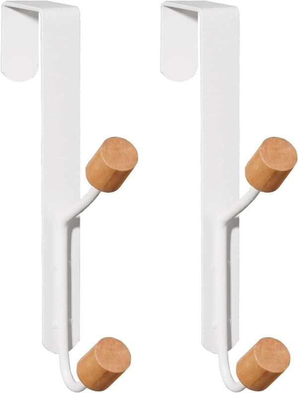 Dörrkrokar, 2-pack Robust Metall Över Dörr Träkrokar Organizer för Upphängning, Badrum Sovrum Dörrhängare - Vit