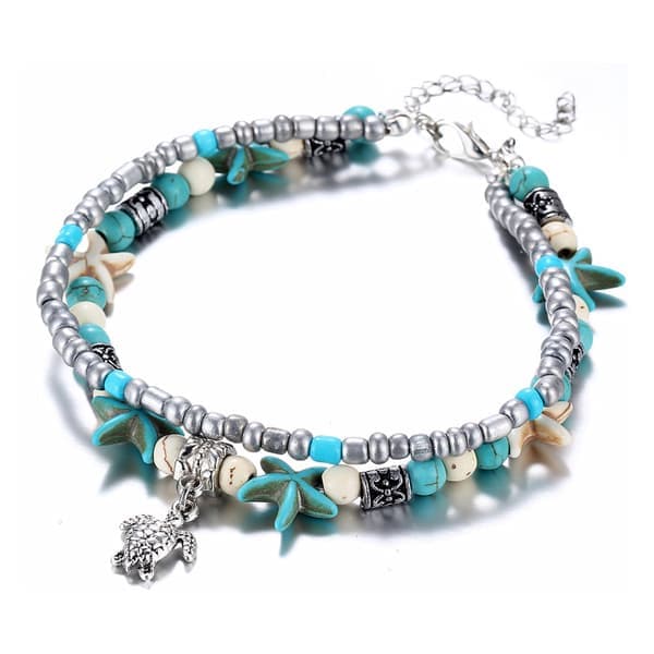 2 stk. Boho Skal/Søstjerne/Skildpadde/Vævede Ankelkæder Armbånd