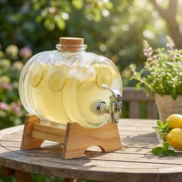 Drikkedispenser i glass med tappekran, stativ, 1 l