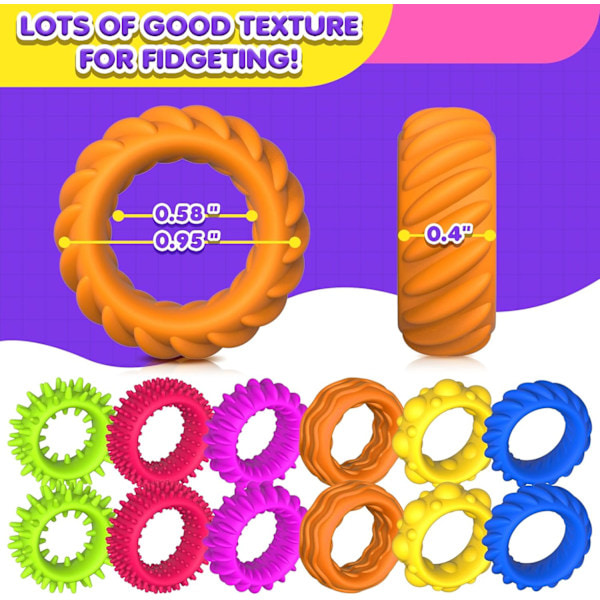 Fidgetleksaker Sensoriska Ringar för Barn: 18-Pack Fidget Ring - Sensoriska Leksaker för Barn med Autism - Tyst Ångestlindring Bulk för Klassrumspris