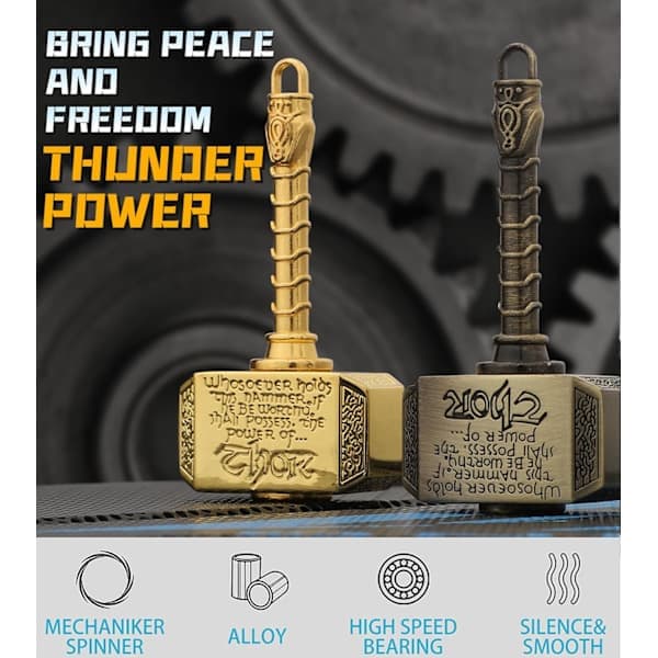 Fidget Spinner i messing, metallleker, gave til barn og voksne, Thors hammer fingerhåndspinner (2-pakning 7*3cm)