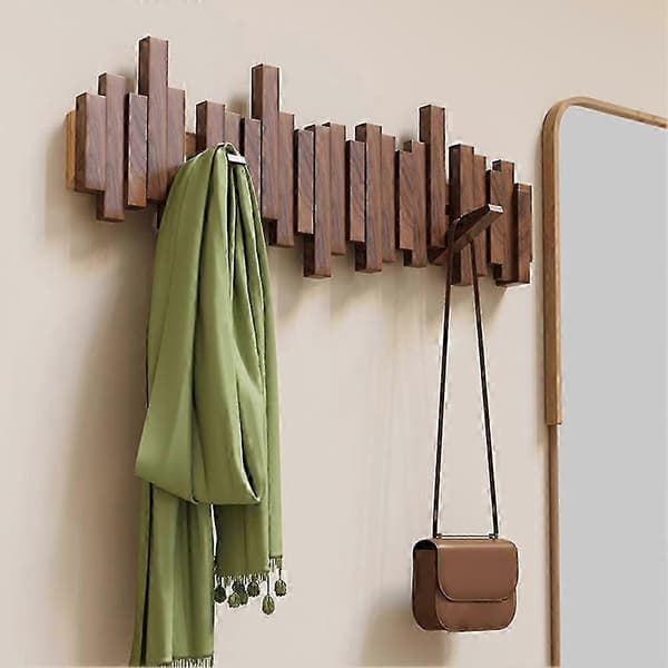 Klesstativ i tre, piano-design, veggmontert, multifunksjonelt, sammenleggbart, estetisk romdekorasjon, bøk, 3 kroker Beech 3 Hooks