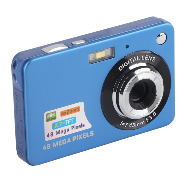 4K digitalkamera 48MP 2,7 tommer LCD-skærm 8x Zoom Anti Shake Vlogging-kamera til fotografering Kontinuerlig optagelse Blå