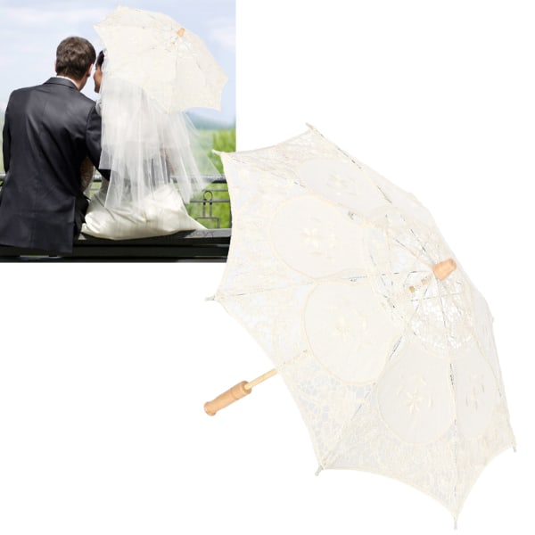 Spetsparaply Parasoll Vintage Bröllopsbröllopsparaply för fotokostym Festtillbehör L Beige
