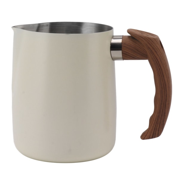 Mælkeskummende kop Indvendig skala 304 Rustfrit stål Drypfri tud Kaffedampende kande med håndtag Perlehvid 600 ml