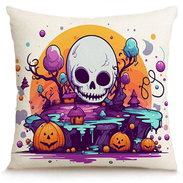 Halloween Purple Nights -setti 4 kpl, Koristeelliset Kurpitsa-Linnan Tyynynpäälliset Piilotetulla Vetoketjulla, 45 x 45 cm (tyynyjä ei sisälly) 45*45cm