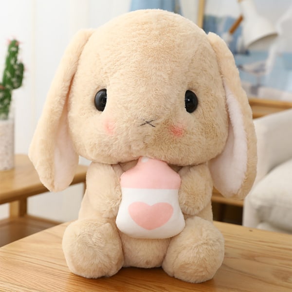 [Brun mjölkflaska-22 cm] Plyschleksak långörad kanin rädisa liten vit kanin docka kudde stor söt trasa docka