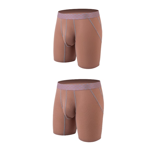 Männs isilksboxershorts med långa ben, sportbyxor, bekväma och andningsbara midjehöga kalsonger, isilksunderkläder (2 par) Brown XXL