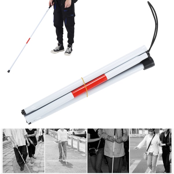 Sammenfoldelig stok Sammenklappelig reflekterende hvid og rød spadserestav til blinde synshandicappede