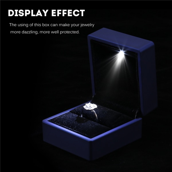 Moderigtigt LED-oplyst Ring Opbevaringsboks Smykker Display Etui Gave Blå