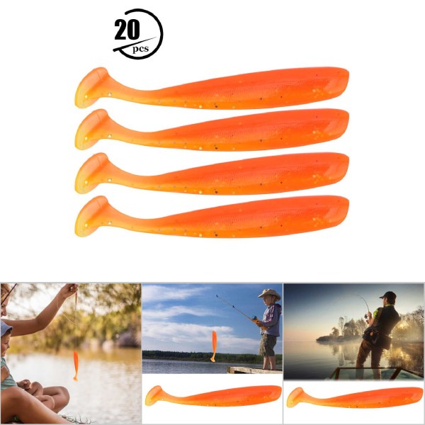 20 STK 7,5 cm myk plast fiskesluk t hale Grub Worm Agn Fiskeutstyr tilbehør (oransje)