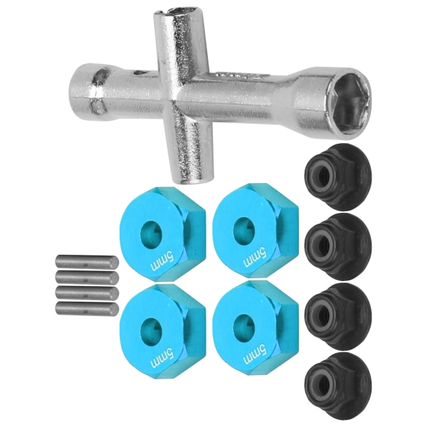 12 mm hjul 5 mm tykkelse sekskantadapter Kryssnøkkel M4 sklisikre muttersett for 1/10 RC-bil (blå)
