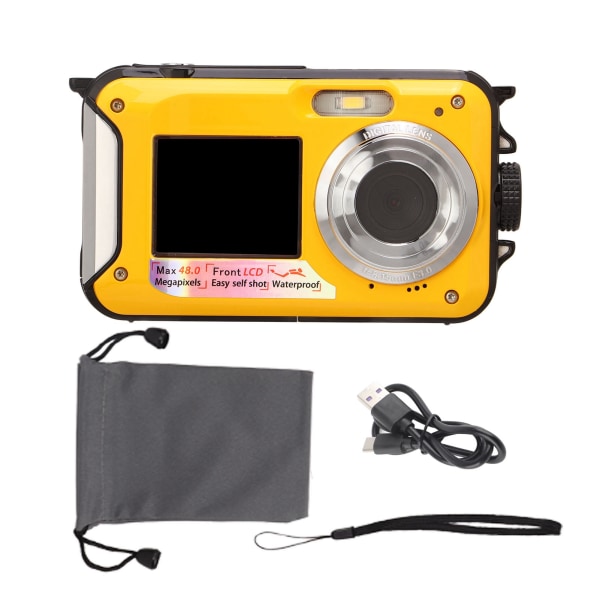 Full HD 2,7K 48MP 10 jalkaa vedenpitävä vedenalainen digitaalikamera 16X digitaalinen zoom edessä takana oleva kaksoisnäyttö vedenpitävä digitaalikamera keltainen