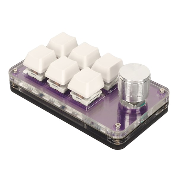 MH 6-tasters Mini-tastatur med knott RGB lyseblå bryter kablet tilkobling Plug and Play DIY programmerbar enhånds mekanisk tastatur gjennomsiktig lilla