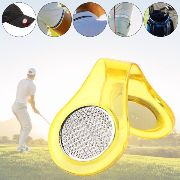 Multifunksjonelt magnetisk golfballmerke i rustfritt stål med hatteklips golfspillertilbehør (gul)