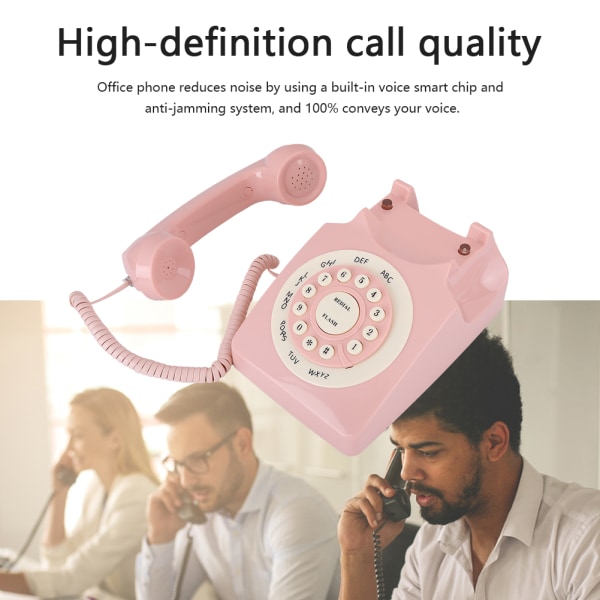 Vintage telefon High Definition Call Quality Kabeltelefon for hjemmekontor Rosa