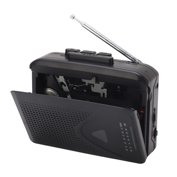 Bærbar kassetteafspiller FM AM Radio Stereokassette til MP3-konverter båndafspiller med 3,5 mm stik og højttaler til Daily Black