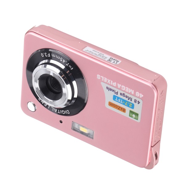 4K digitalkamera 48MP 2,7 tum LCD-skärm 8x zoom Anti Shake vloggningskamera för fotografering Serietagning Rosa