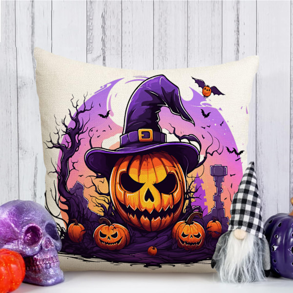 Halloween Purple Nights Sæt af 4, Dekorative Græskar Slot Pudebetræk med Usynlig Lynlås, 45 x 45 cm (uden puder) 45*45cm