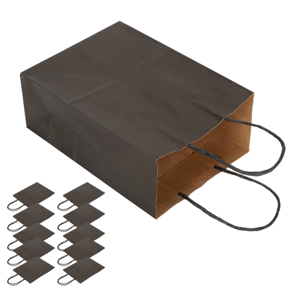 MH 10 stk. indkøbspapirpose, bærbar kraftpapir gavepose, sort 15 x 8 x 21 cm