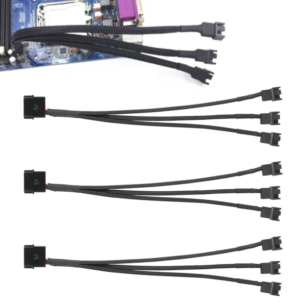 3 stk 3-ports kjøler kjølevifte splitter strømadapterkabel 4p til 4pin kabelledning