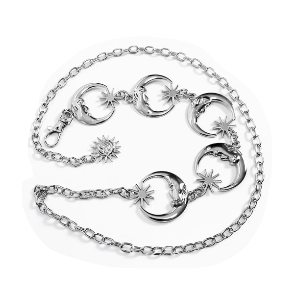 MH Women Fashionable Moon Metal Waist Chain Belt Modern Decorative Robust No Rust Female Waist Chain Belt Silver