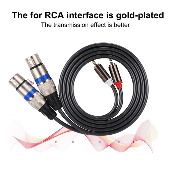 Dubbel för RCA hane till dubbel XLR hona ljudadapter Kabel patch sladd Dubbelrad PVC-tråd