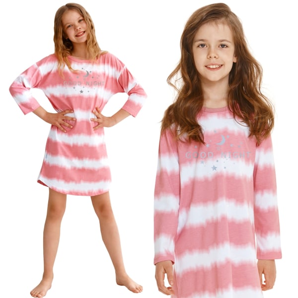 Söt nattlinne för tjejer långärmad pyjamas klänning nattkläder 100% bomull  i rosa - storlek 104 b22b | Fyndiq