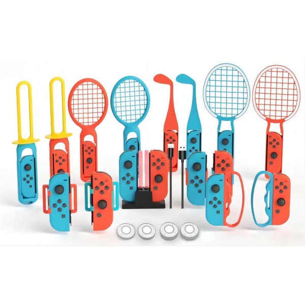Switch Sports Accessories Set 2023 for Nintendo Switch Sports Games 20-i-1: Golfkøller, tennisracketer, sverdgrep, håndleddsstropper og benstropper 20 piece set
