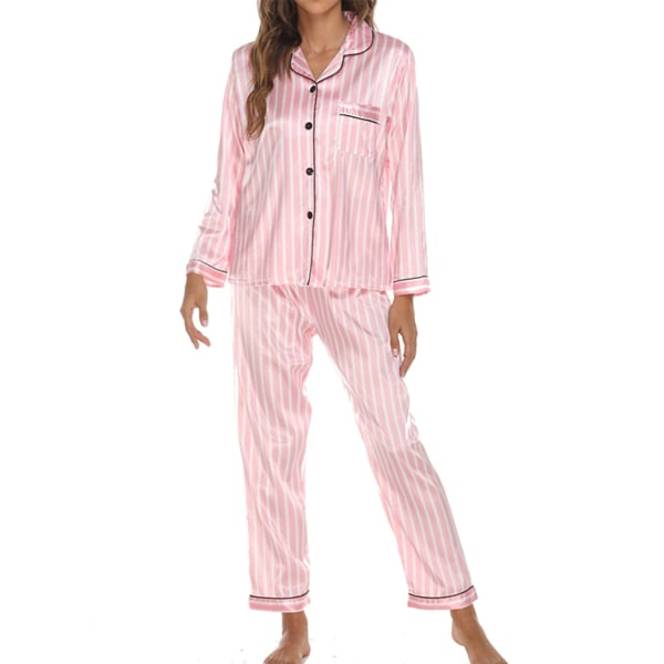 Fritidsdräkter Damskjorta och byxor Pyjamasset Sovprickiga nattkläder med  fickor Långärmade nattkläder, färg: rosa, storlek: M 1b9a | Fyndiq