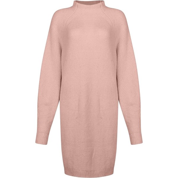 Dame Genser Kjole Turtleneck Cable Knit Plus Size Party Sexy Mini Dress Pink XXL