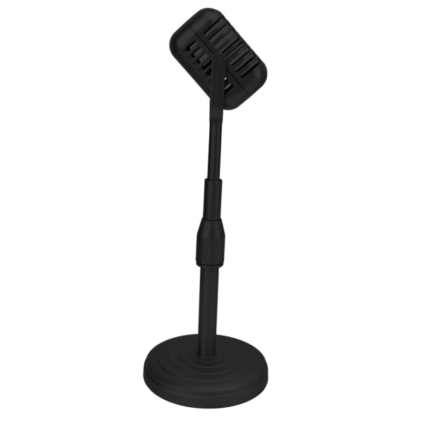 Simulaatio vanhanaikainen mikrofonimalli vakaalla pohjalla ja tukitangolla Retro Style set valokuvaukseen, musta