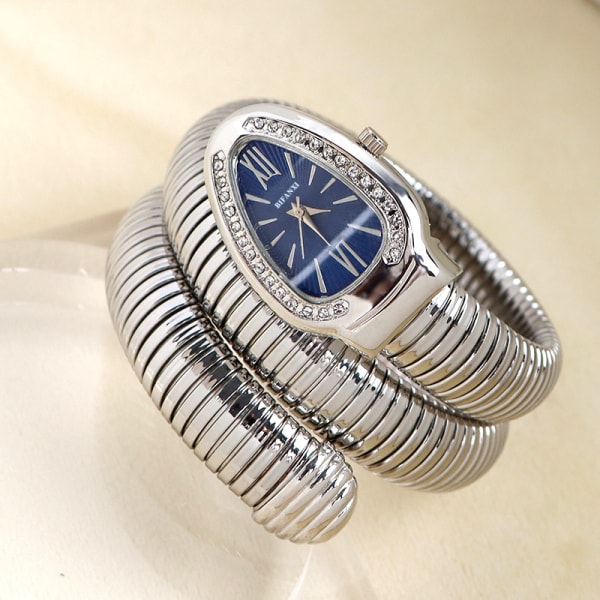 BIFANXI slangeur, modearmbåndsur til kvinder, kreativt kvartsur silver, blue dial