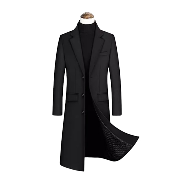 Herrar Klassisk Ull Trenchcoat Enkelknäppt Mellanlång Ullblandning Topp Peacoat Jacka Business Casual Coat black S