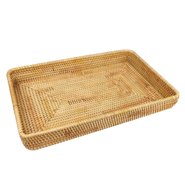 Rattan Tray Tabletop Organization Hand Woven Snack Storage Basket Multifunctional Serving Tray L