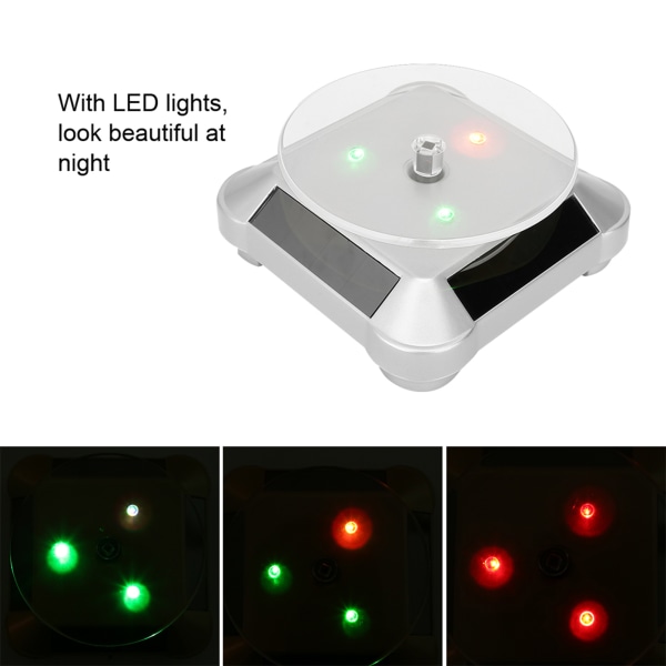 Solcelledrevet LED Elektrisk Roterende Pladespiller Display Stand til Smykketelefon Sølv med Lys