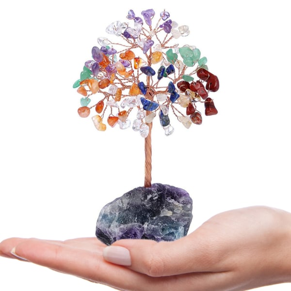 Kristallträd Healing Kristall Gem Wire Wrap Träd Färgad Grus Träd Dekoration (10*7cm)