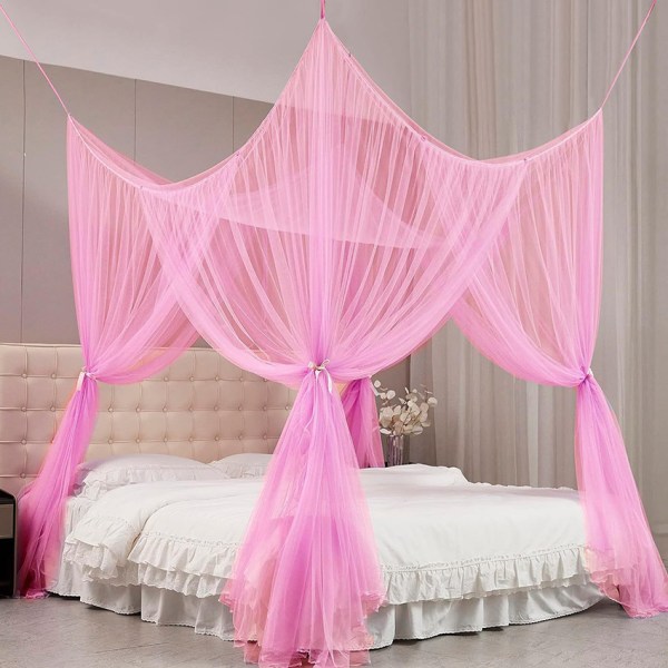 Dobbelt myggenet sort himmelseng dekoration prinsesse myggenet stor størrelse velegnet til indendørs og camping pink 190*210*240