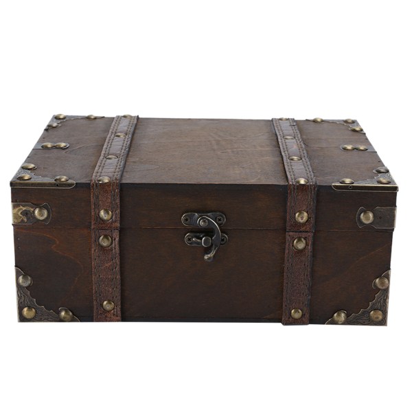 Vintage trä förvaringslåda dekorativ skatt smycken kista med lås hemdekoration6282-2302
