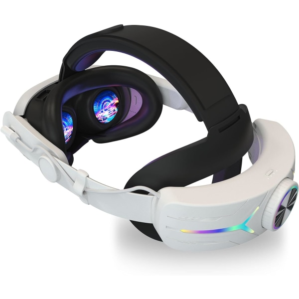 RGB hodebånd for Meta Quest 3, MTomatoVR erstatningshodebånd innebygd 8000mAh batteripakke, 18W hurtiglading, VR-tilbehør pure white