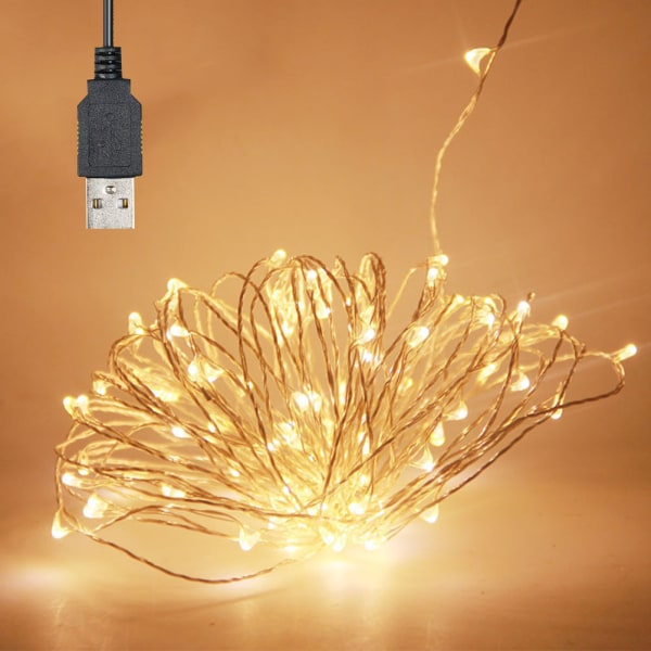 100 LED-merkkivalo 5 V USB virtalähteellä varustettu kuparilanka ulkokäyttöön keiju LED-merkkijono valot joulun hääjuhlakoristeluvalo