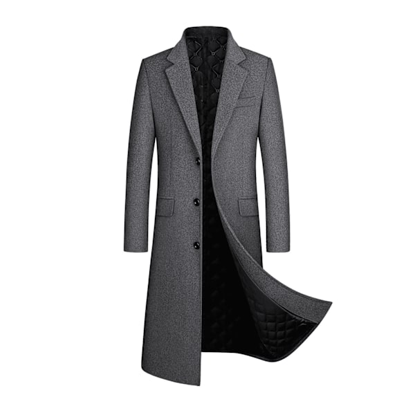 Herrar Klassisk Ull Trenchcoat Enkelknäppt Mellanlång Ullblandning Topp Peacoat Jacka Business Casual Coat black XL