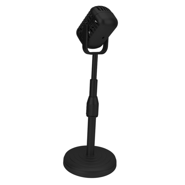 Simulaatio vanhanaikainen mikrofonimalli vakaalla pohjalla ja tukitangolla Retro Style set valokuvaukseen, musta