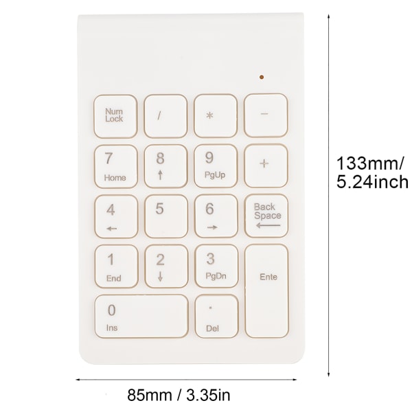Minitastatur Trådløst numerisk tastatur 2,4G USB Ergonomisk Lett PC-datamaskintilbehør Hvit