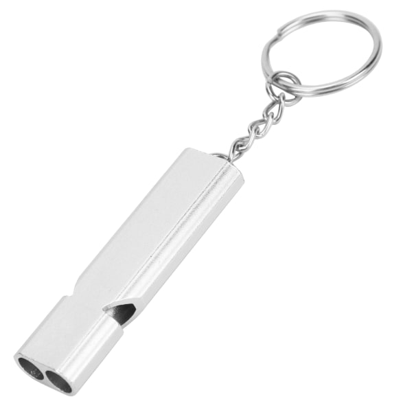 Outdoor Survival Whistle med nyckelring Aluminiumlegering Dubbla rör Whistle Silver