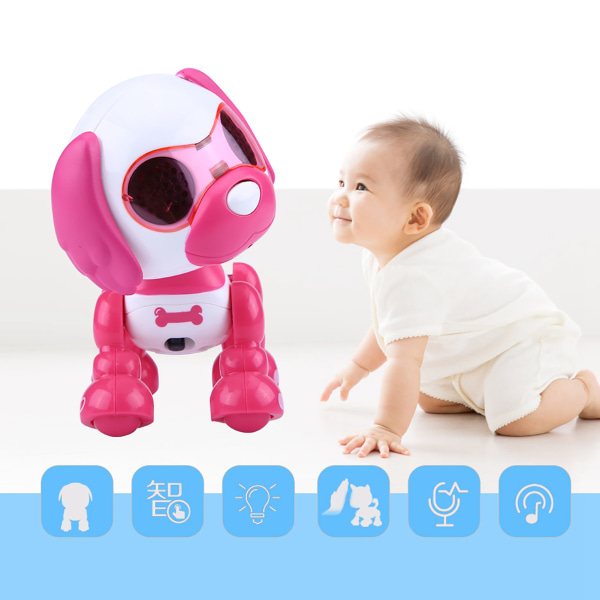 Robottikoira Lemmikkilelu Smart Kids Interaktiivinen kävelyääni Pentu LED-opetuslahja (ruusunpunainen)